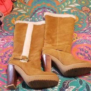 Michael Kors Shearling Lined Suede Knee High Boots